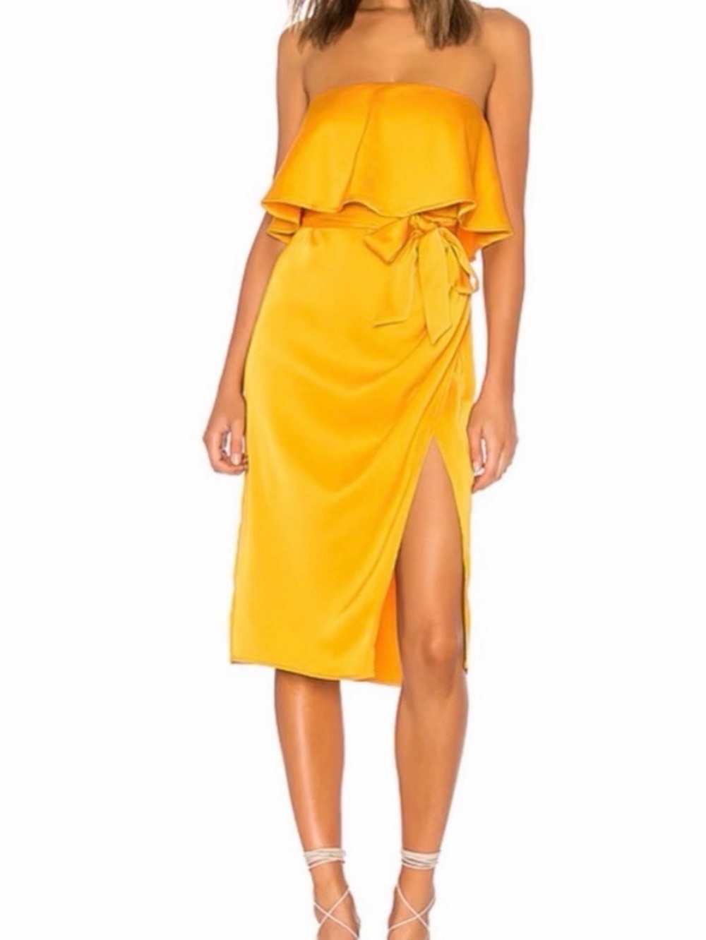 REVOLVE LOVERS + FRIENDS Strapless "Violet" Midi Dress, Marigold, Size Small